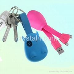 Micro usb and iPhone 8 pin 2 in 1 hippo keyring cable