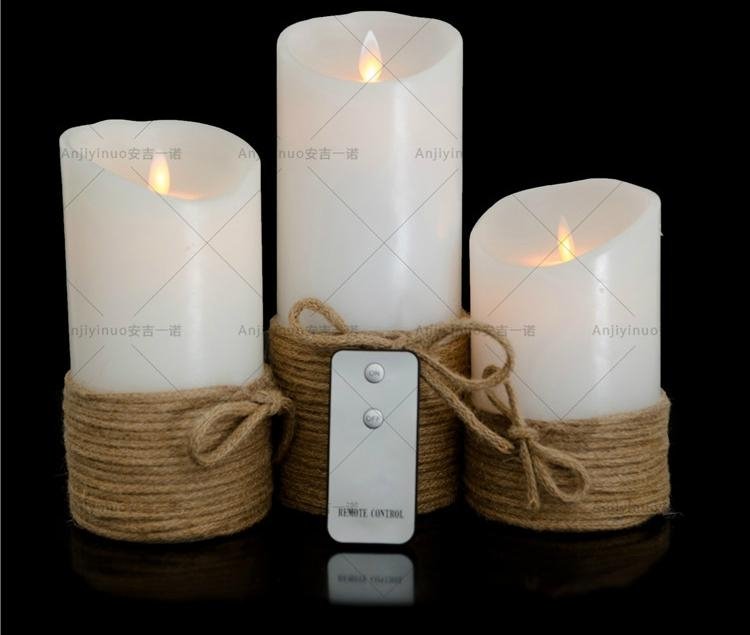 3 Pcs Real Wax candels Yellow Flickering flamless battery led candle 3