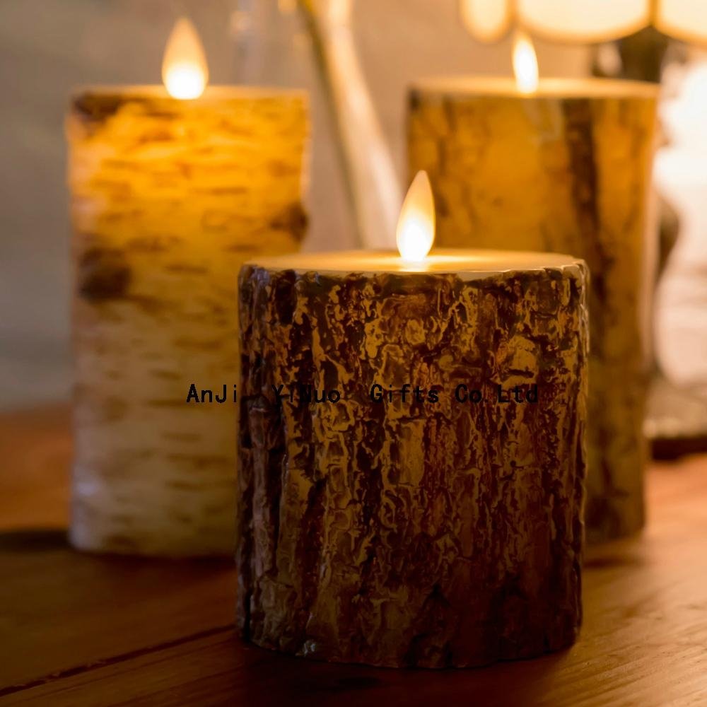 moving wick luminara bark candle wholesale,flicker flame remote control candle