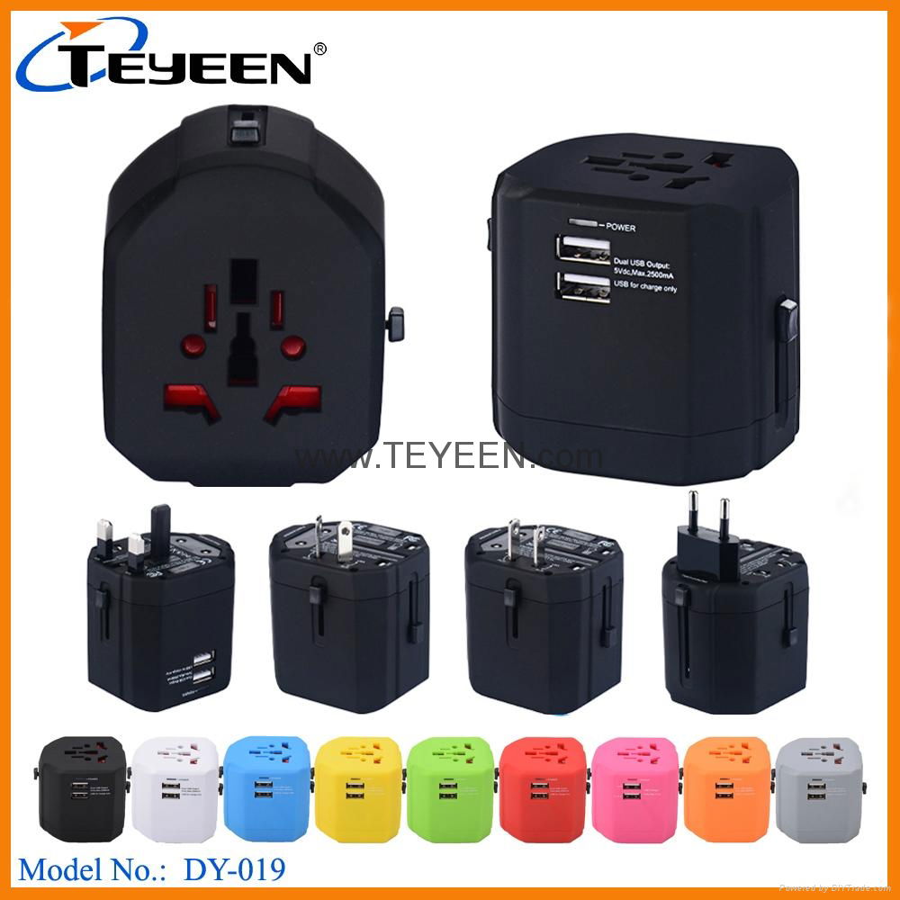 New 2.5A World Travel Adapter with Dual USB Charger （DY-019）   4