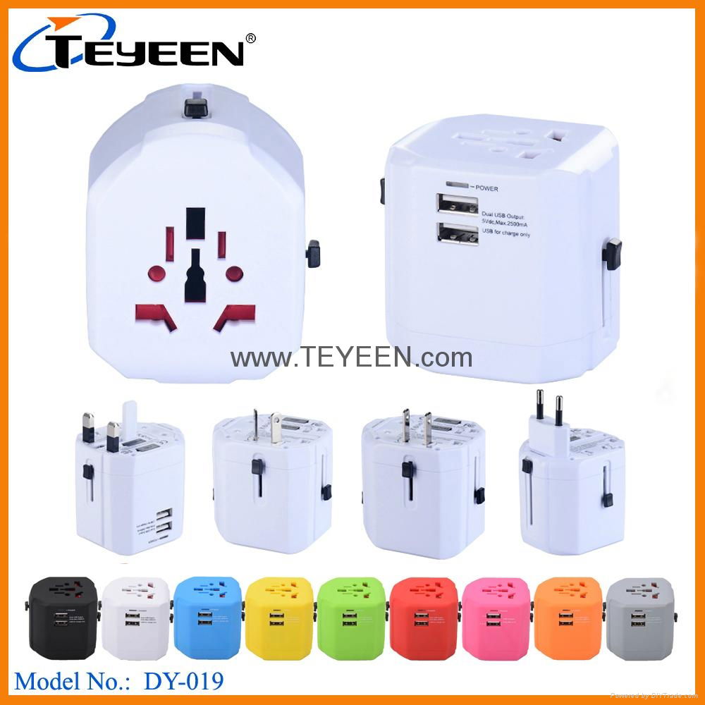 New 2.5A World Travel Adapter with Dual USB Charger （DY-019）   3