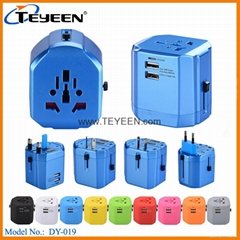 New 2.5A World Travel Adapter with Dual USB Charger （DY-019）  