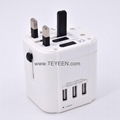 Worldwide travel adapter with 3 USB output 4500mA 7