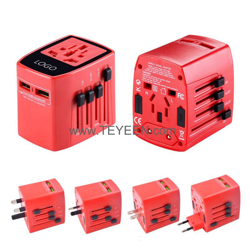 2 USB  Travel adapter with LED logo