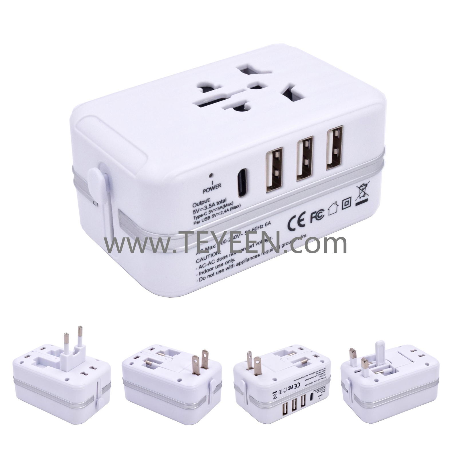 Universal world travel adapter with 3 USB ports and 1 Type-C port 2