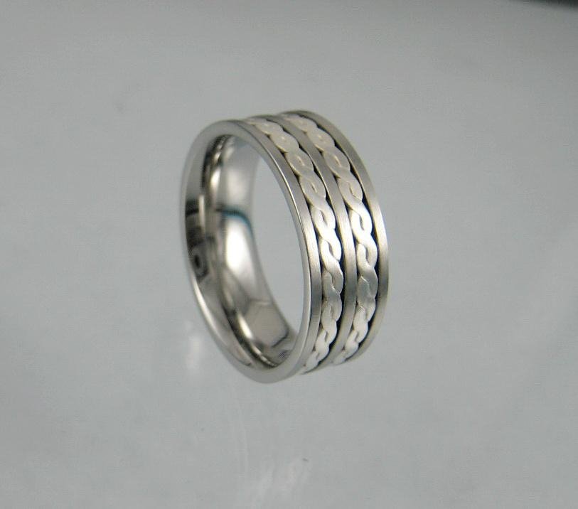白鋼鑲銀戒指 2