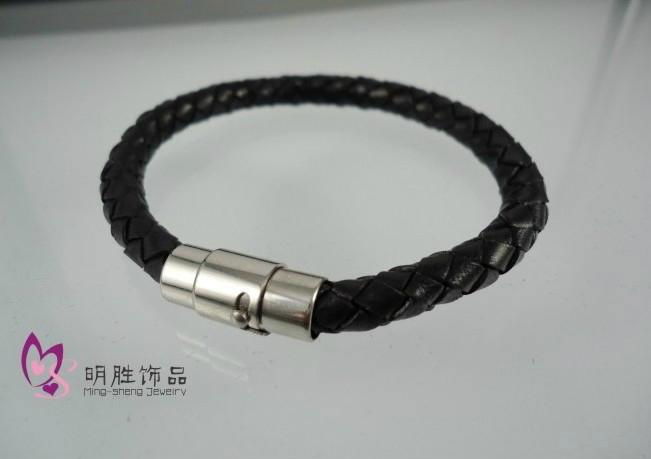 stainless steel bracelet with leather