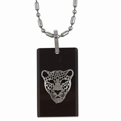 Stainless Steel Black and Brown Resin Panther Face Necklace