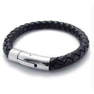 stainless steel bracelet with leather 2