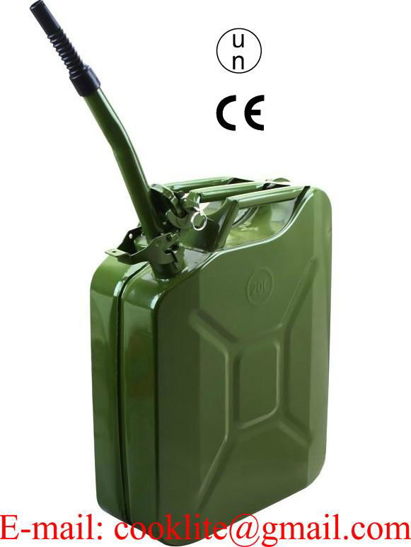 Groen gelakte stalen jerrycan 20 liter met stevige afsluiting