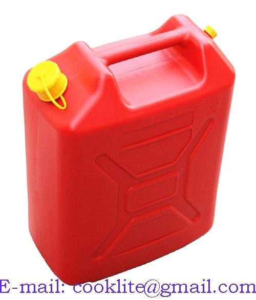 Kanystr plast 20L na benzín a olej s nálevkou červený
