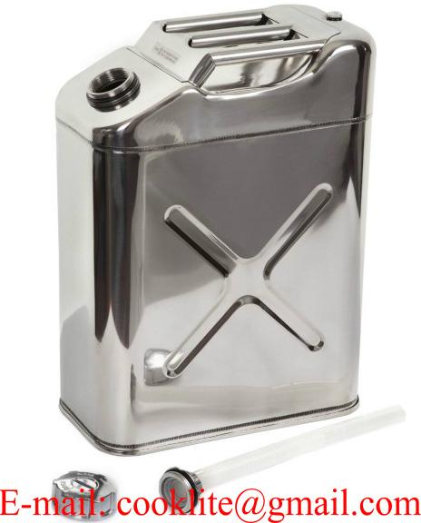 Stainless Steel 20 Litre Jerry Can Vertical Jeep Can Fuel Diesel Petrol Carrier With Screw Cap