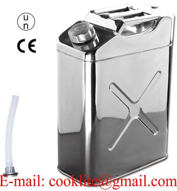 20 Litre Stainless Steel Jerry Can Vertical Fuel Water Tank Jeep Can with Screw Cap & Built-in Spout