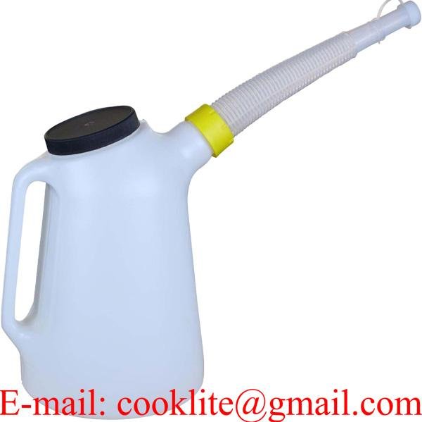 6 Litre Plastic Measuring Jug Oil Dispenser with Protection Lid and Flexible Outlet