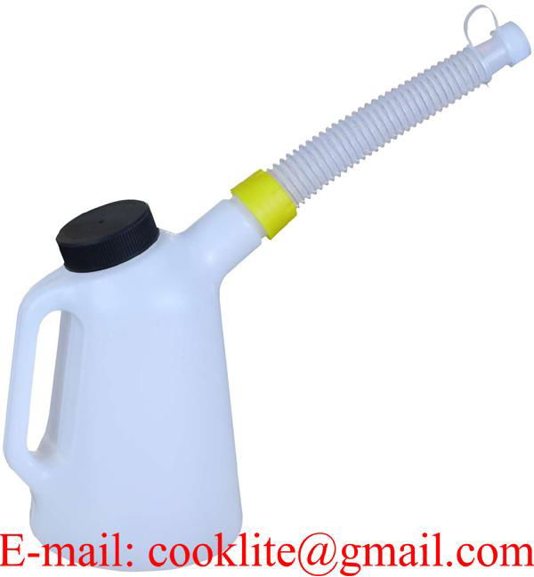 Plastmått 1 liter oljemått med flexibelt avskruvbart utlopp samt lock
