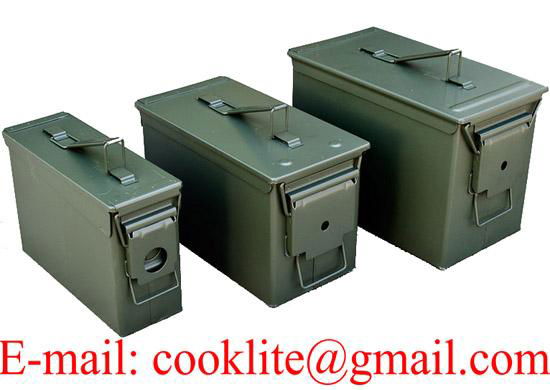 Caja de municiones metálica en tres tamaños para almacenar munición