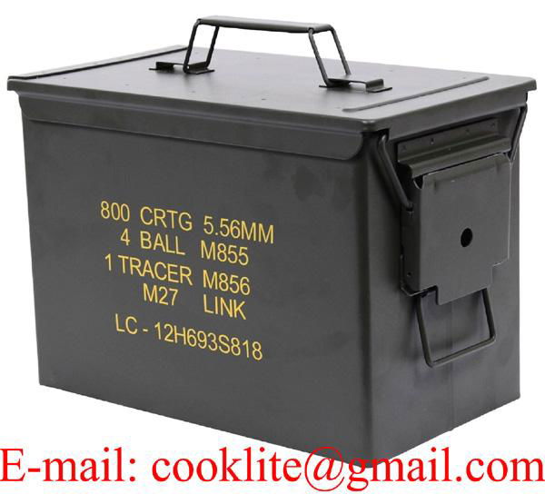 Metal Ammo Storage Box M2A1 50 Cal. Military Steel Can  3