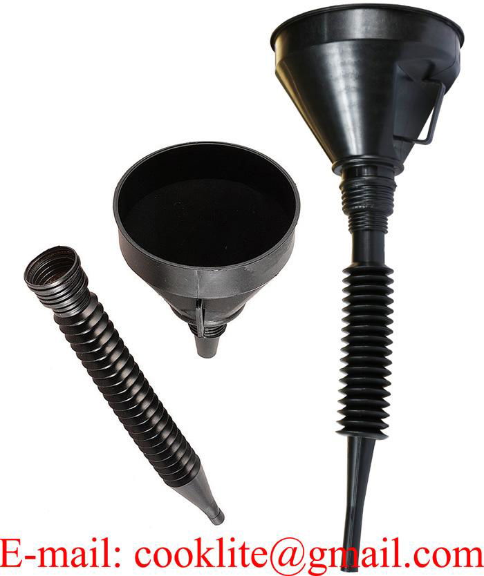 Car Auto Black Plastic Flexible Spout & Filter Gas Oil Water Fuel Funnel Set