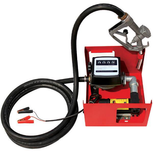 Wall or Tank Mounted Electric Diesel Fuel Dispensing Pump Kit 12V 24V Mini Oil Dispenser with Suction/Delivery Hoses, Fuel Nozzle and Flow Meter