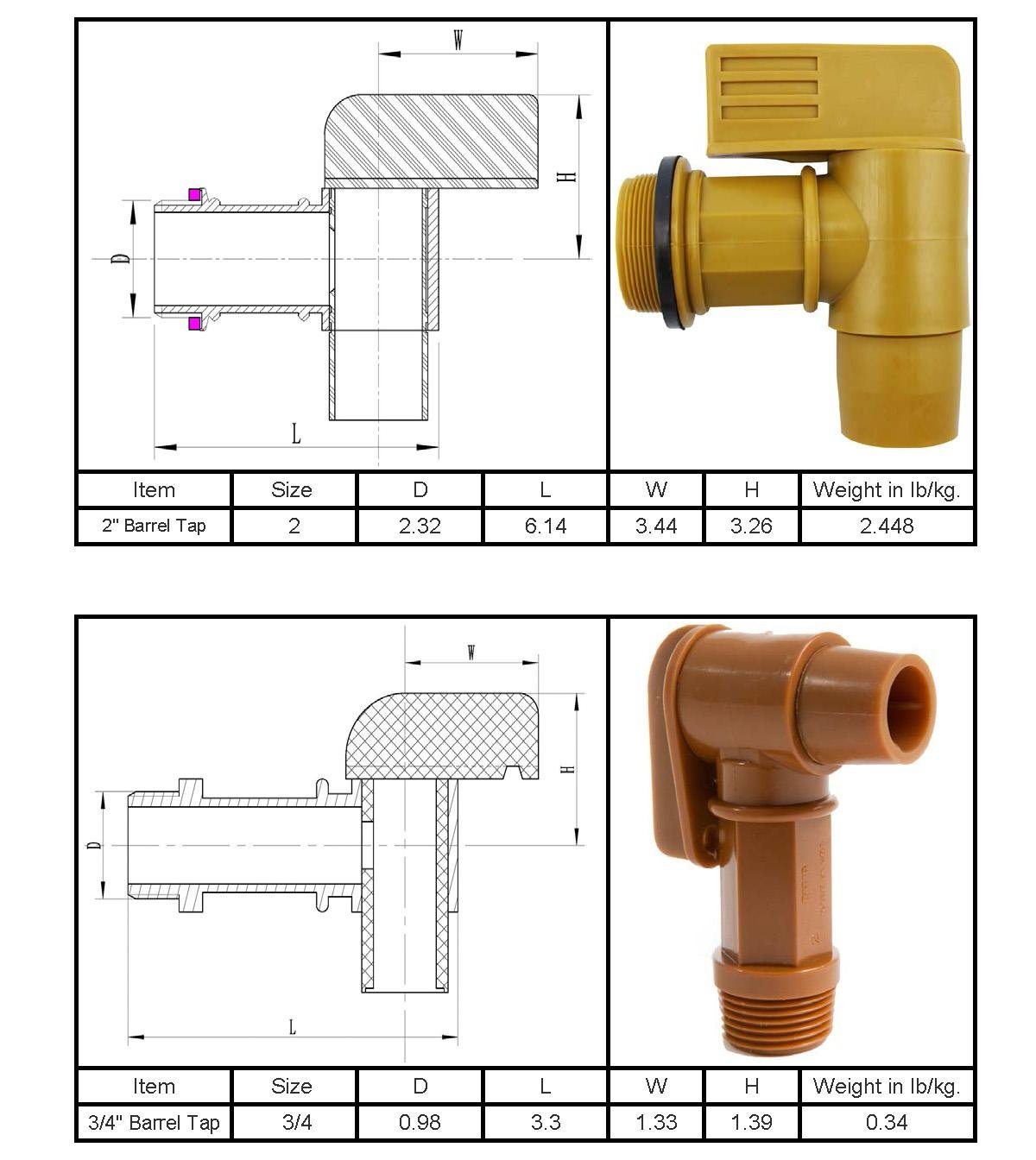 Polyethylene Manual Drum Faucet Gold Barrel Tap 