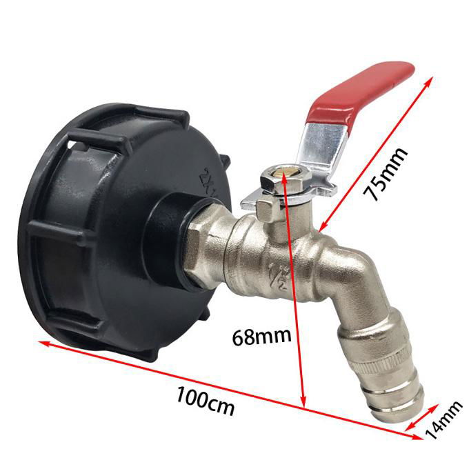 Home Garden Hose Tap Thread Brass Ball Bibcock with S60X6 Female to 1/2" Bsp Female IBC Adapter