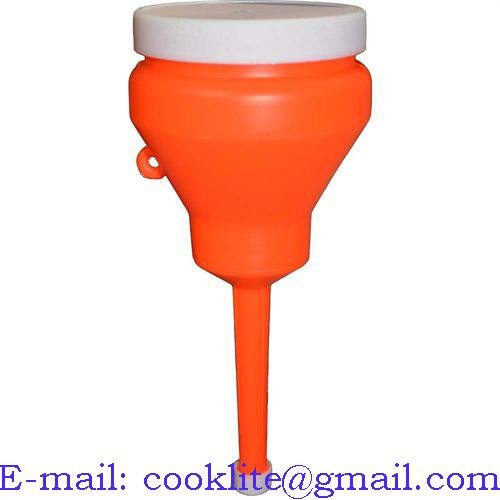 1 Pint Orange Double Capped PE Plastic Funnel