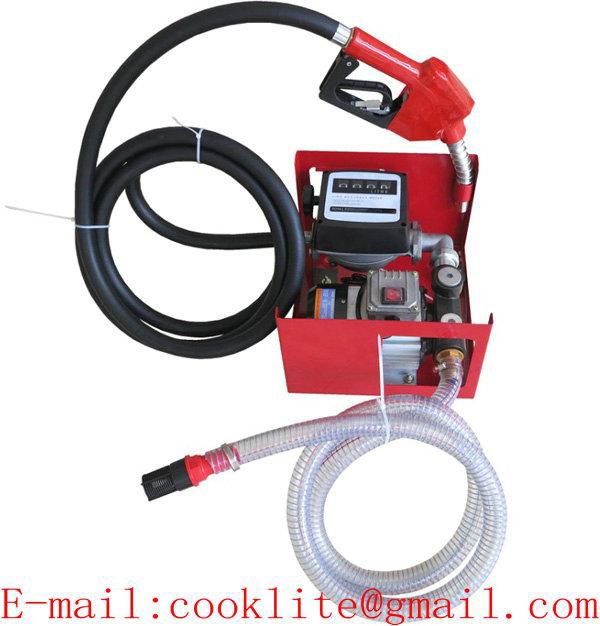 Wall or Tank Mounted Electric Diesel Fuel Dispensing Pump Kit 12V 24V Mini Oil Dispenser with Suction/Delivery Hoses, Fuel Nozzle and Flow Meter