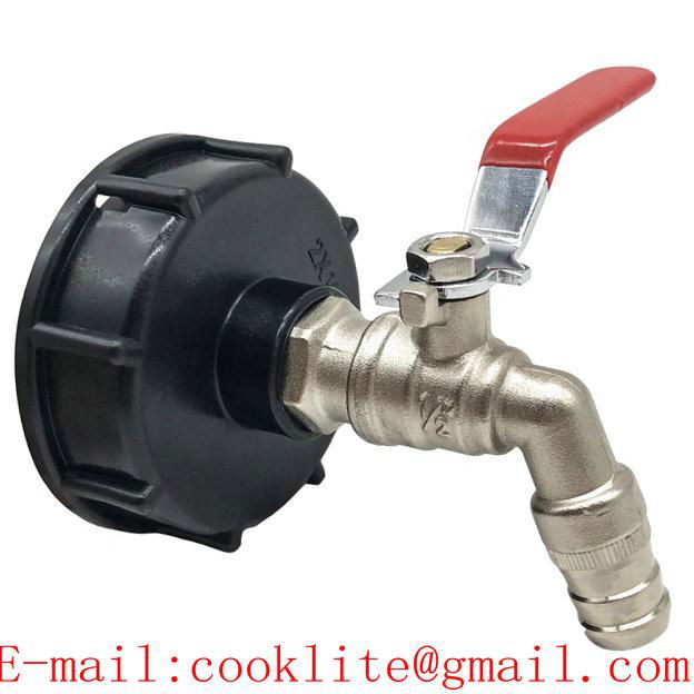 Home Garden Hose Tap Thread Brass Ball Bibcock with S60X6 Female to 1/2" Bsp Female IBC Adapter