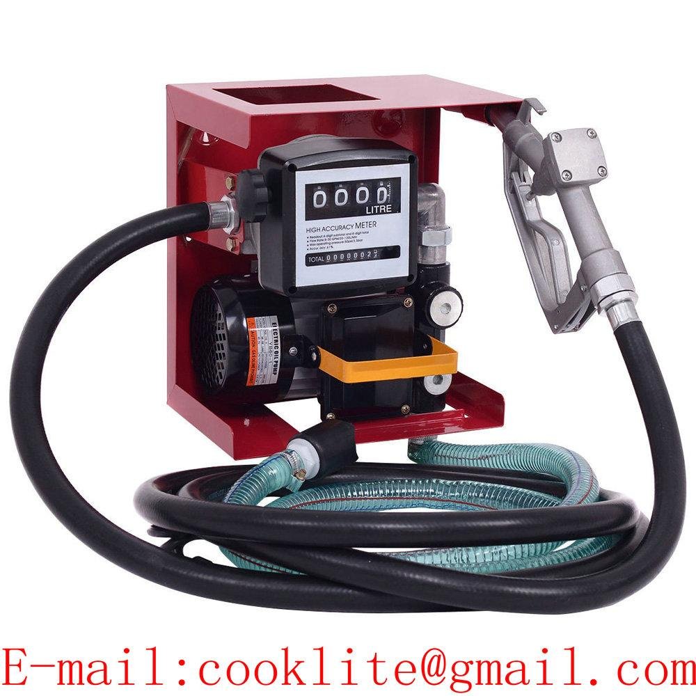 AC 220V Metering Diesel Fuel Transfer Pump Kit with Manual Fuel Nozzle and Mechanical Flow Meter 550W 60L/Min Mini Gas Station