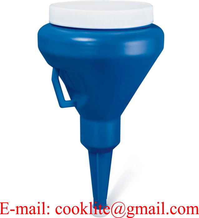 1 1/4 Quart Dark Blue Double Cap Plastic Funnel
