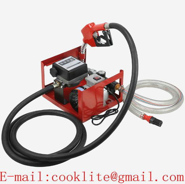 Mini Fuel Dispenser AC 230V Electric Diesel Oil Dispenser Transfer Pump Kit Manual Fuel Nozzle Hose Flow Meter Mobile Refueling