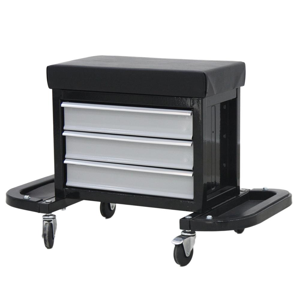 Mechanics Creeper Roller Seat Tool Box Chest Cabinet Storage Box with 3 Drawers