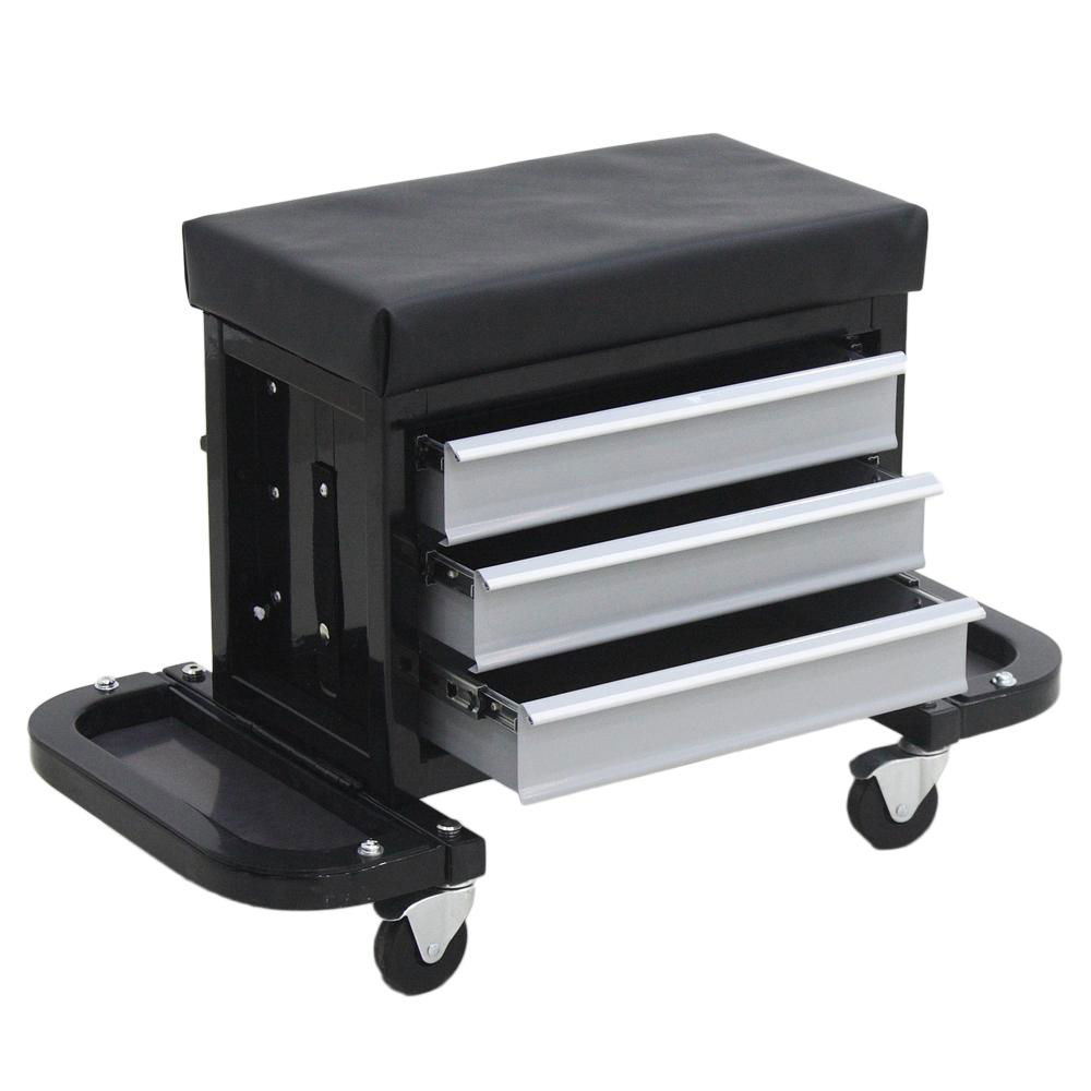 Mechanics Creeper Roller Seat Tool Box Chest Cabinet Storage Box with 3 Drawers 3