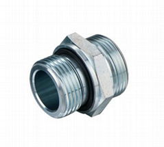 Hydraulic pipe fitting metric 24 degree cone BSPP with captive seal reducer