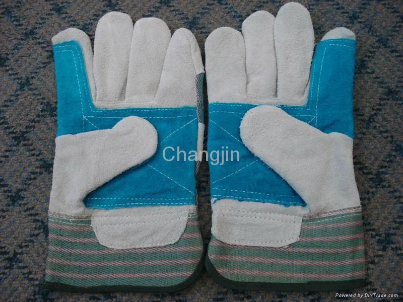 10.5' blue double palm leather glove 4