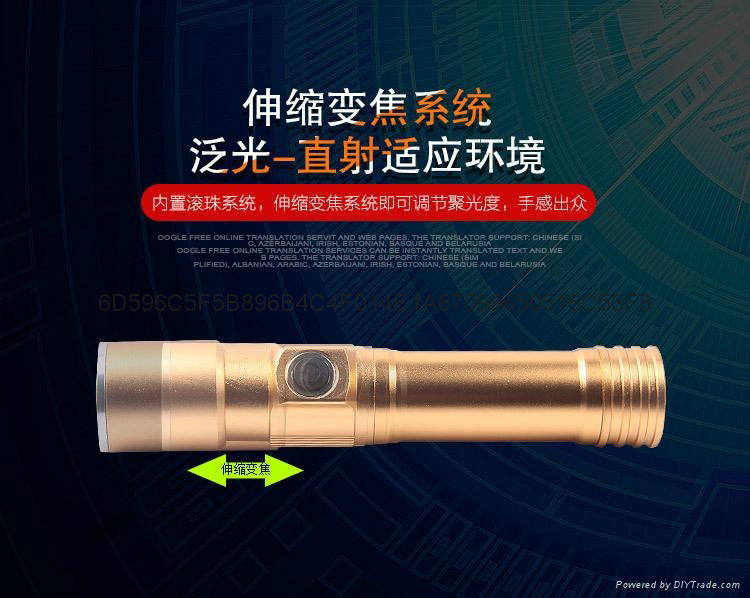 CREE XPE LED Zoom Torches Aluminium Alloy USB recharger Flashlight 5