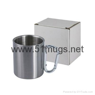 8oz sublimation Silver Stainless Steel Mug with Silver Carabineer Handle