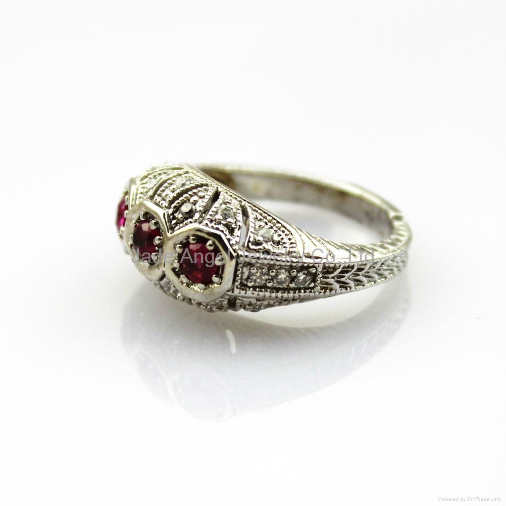 Sterling Silver Jewelry Created Ruby Cubic Zircon Ring  2