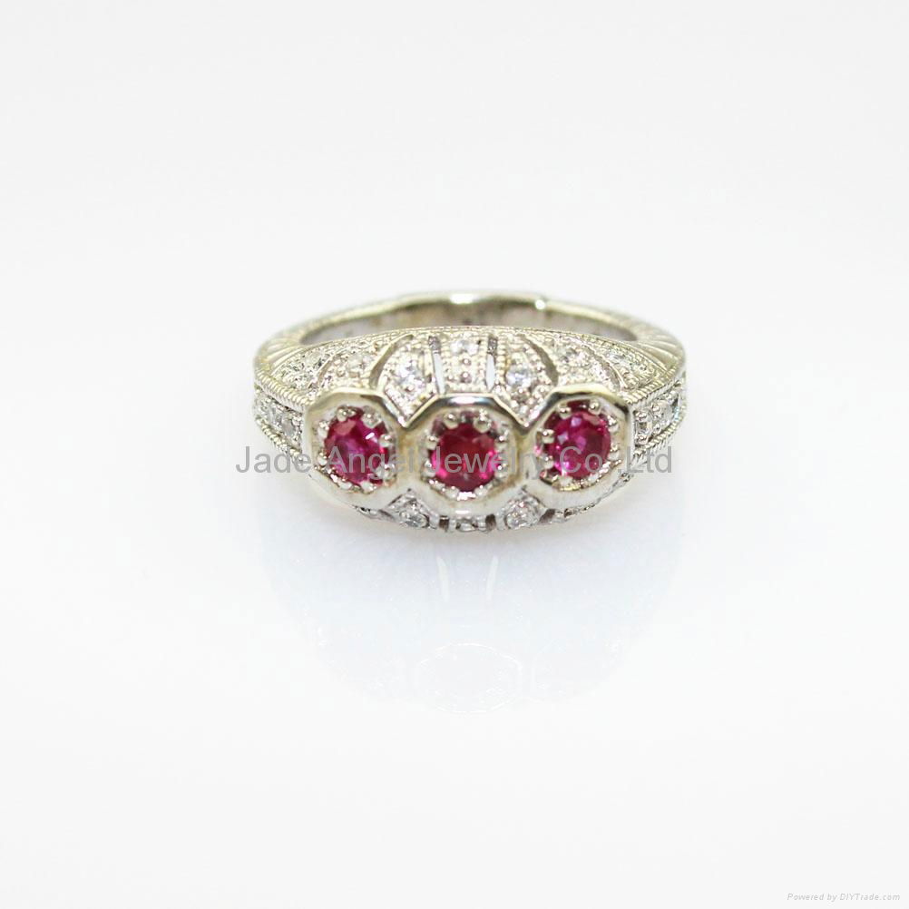 Sterling Silver Jewelry Created Ruby Cubic Zircon Ring  3