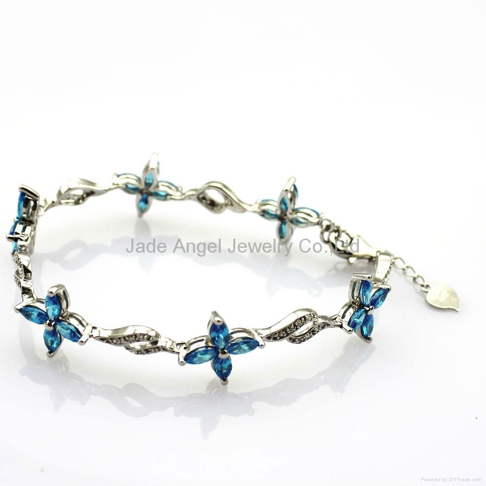 Sterling Silver Jewelry Blue Topaz Cubic Zircon Bracelet