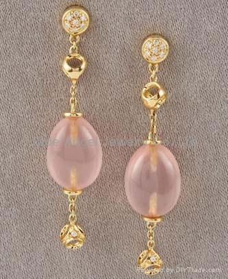 Gold earring,Pink Quartz Earrings