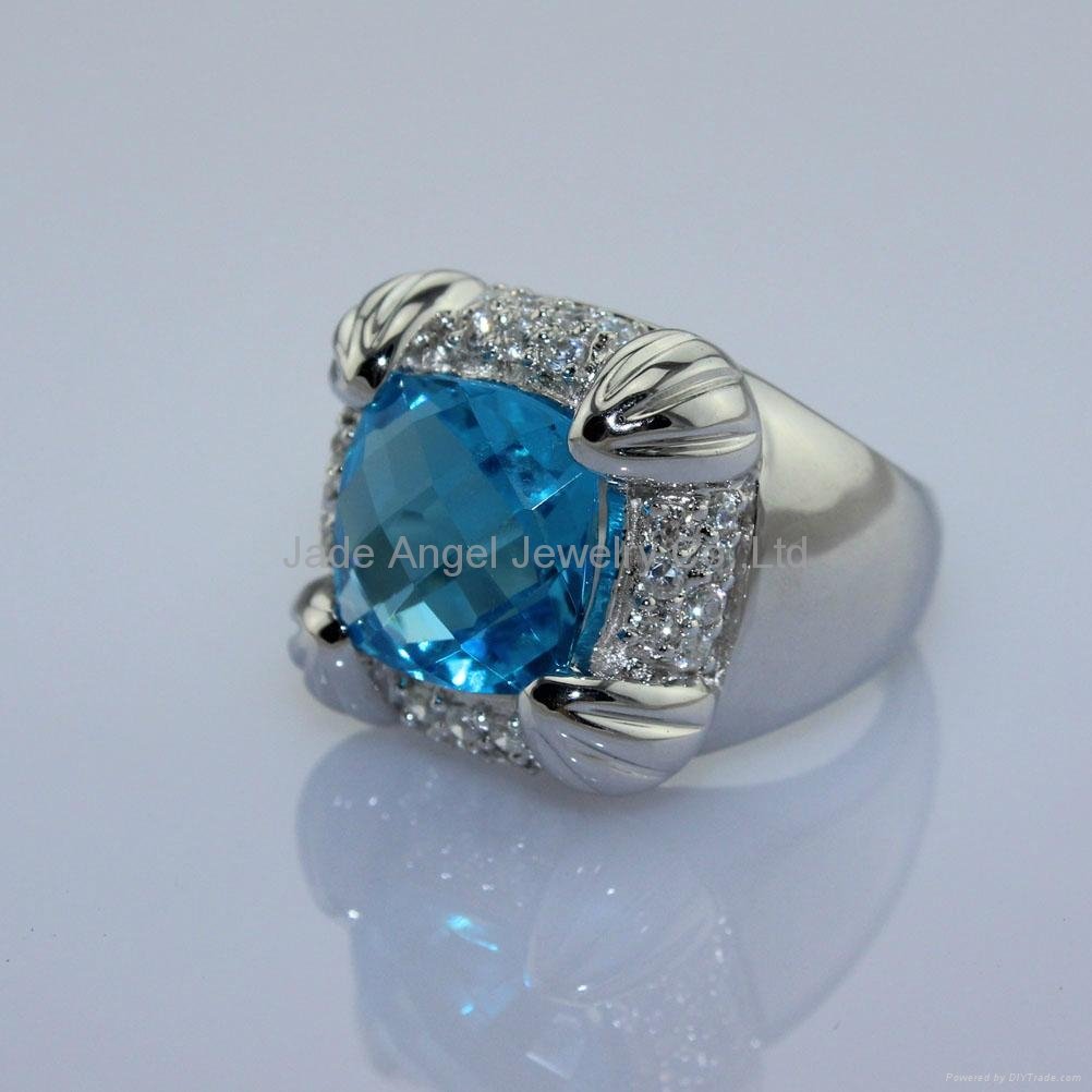 925 Sterling Silver Blue Topaz Cubic Zircon Ring 