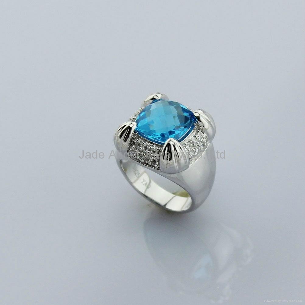 925 Sterling Silver Blue Topaz Cubic Zircon Ring  2