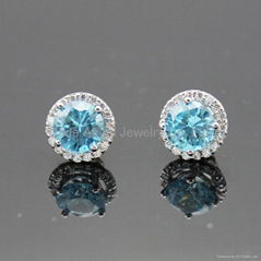 Sterling Silver Jewelry Blue Topaz Stud Earrings(PSJ029)