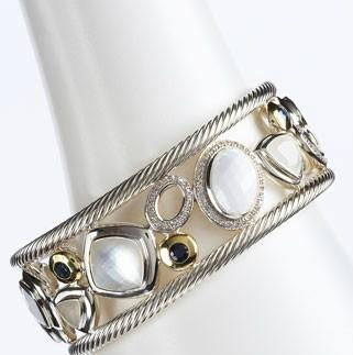 David Yurman Bracelet 925 Silver Citrine Oval Mosaic Cuff 3