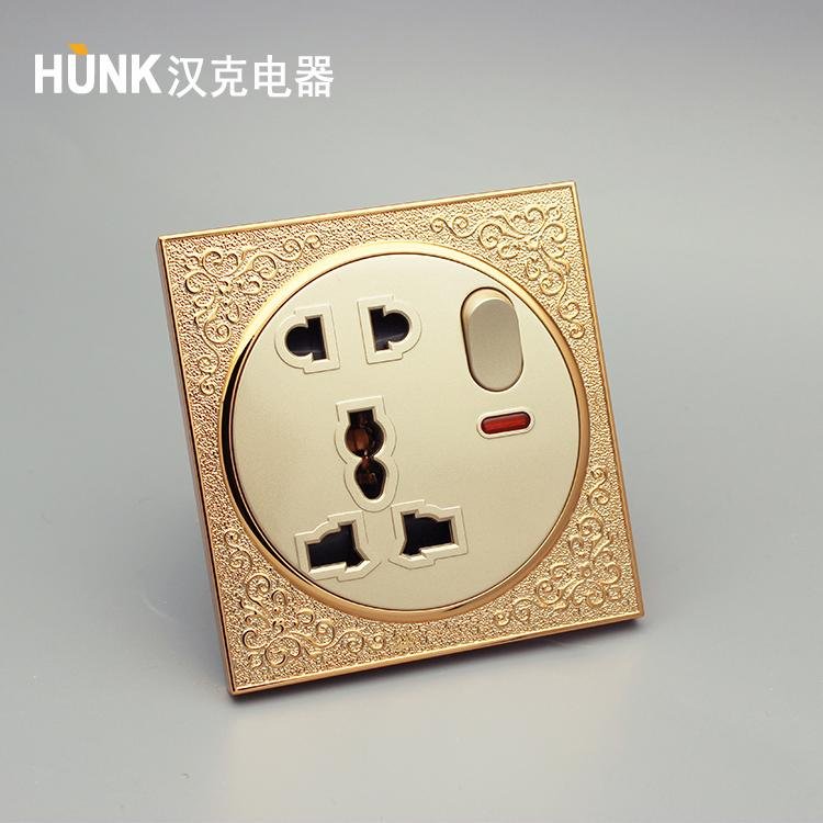 electrical supplies Golden color 1gang switch with 2pin and MF plug socket 