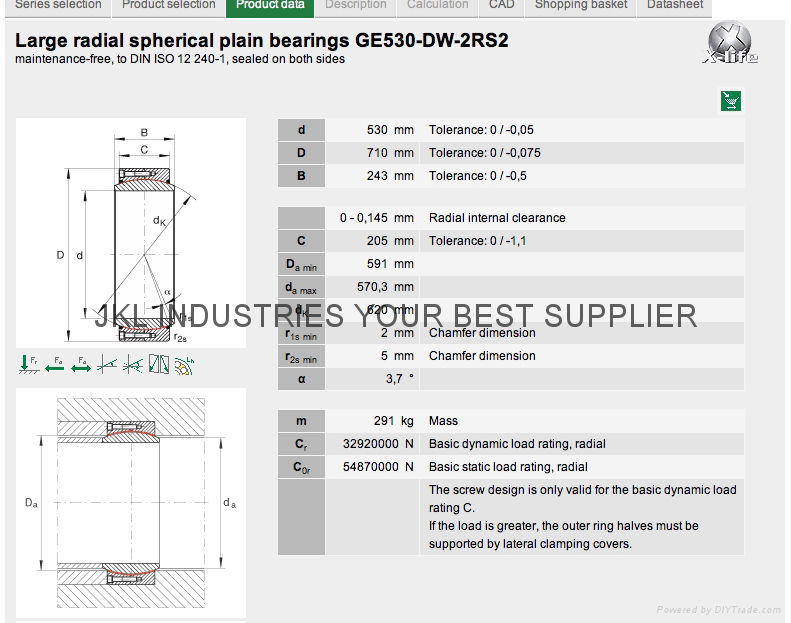FAG RADIAL SPHERICAL PLAIN BEARINGS GE530DW2RS GE530DW2RS2 FAG