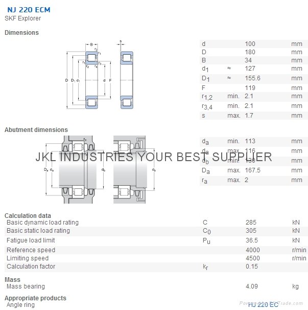 SKF   NJ 220 ECM/C3    Cylindrical Roller Bearings 1