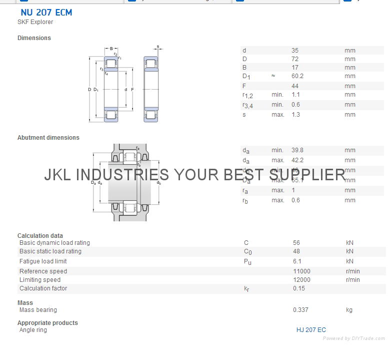 SKF NU207 ECM Cylindrical Roller Bearings ETR ,JKL, SKF, FAG, INA