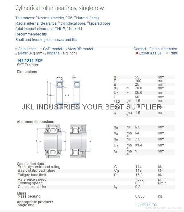 SKF  NJ 2211ECP  Cylindrical Roller Bearings 1